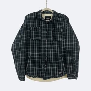 Ezekiel Mens Grey Plaid Flannel Fleece Lined Button Down Jacket